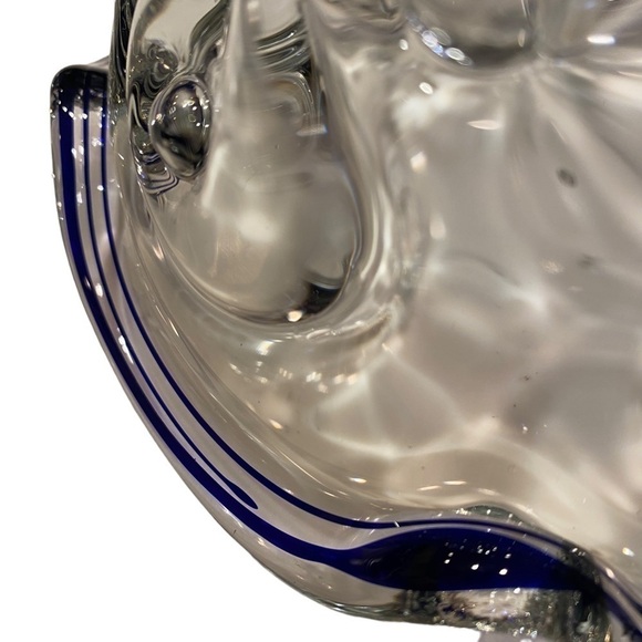 1990s Lillian Vernon Crystal Candy Bowl With Cobalt And Ruffle Edge Vintage - Picture 11 of 15